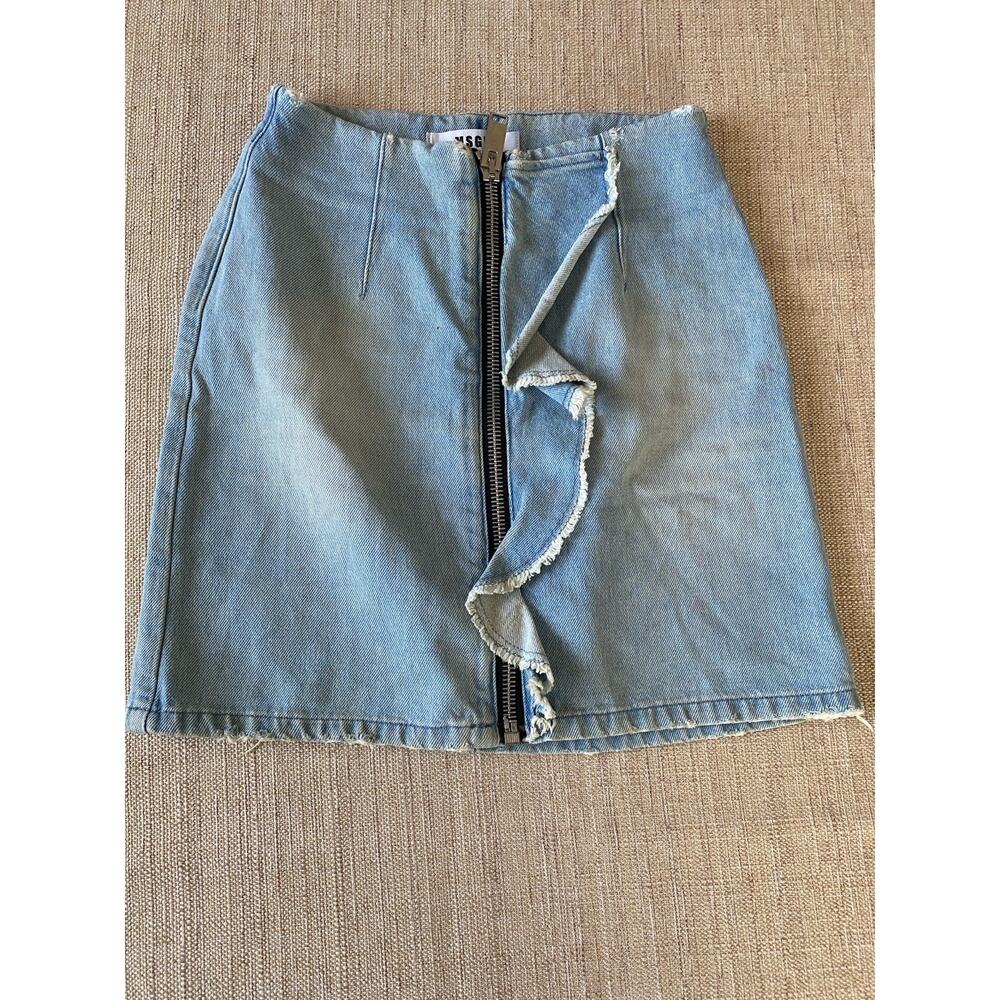 MSGM Milano Denim Ruffled Mini Skirt Zip Up Front IT 40